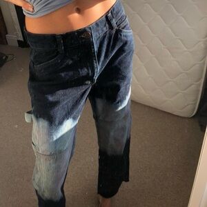 BDG Dark Blue Two Toned Straight Leg Baggy Jeans